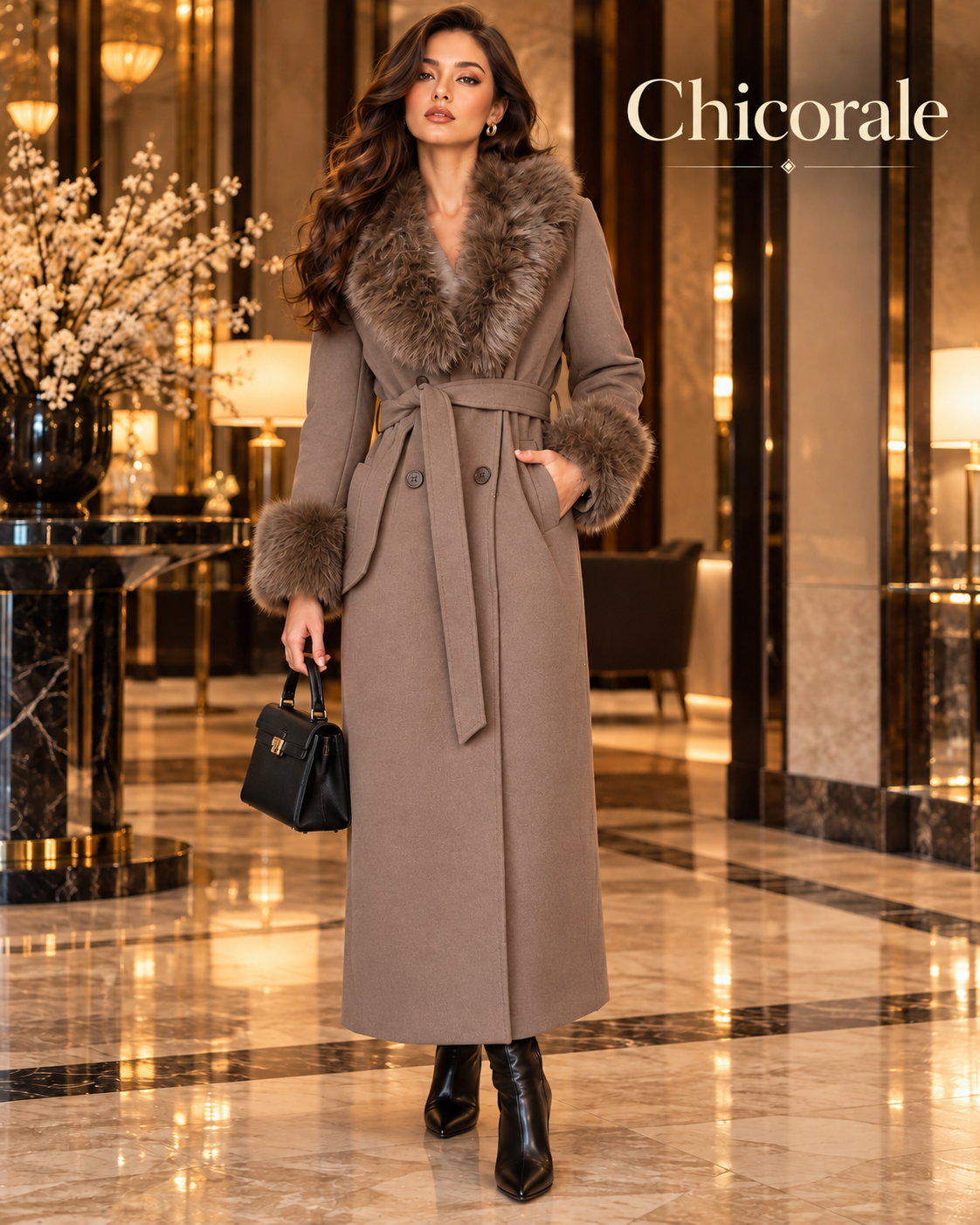 معطف Chicorale Fur Cuff Elegance